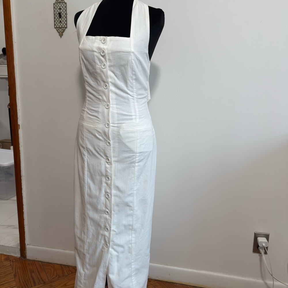 Commense White Button-Front Midi Dress